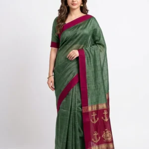Brand Name Women's Linen Handloom Saree with Unstitched Blouse Piece